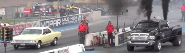 Black Friday: Cummins Dually Ram Blows Away Classic Chevy on the Quarter Mile
