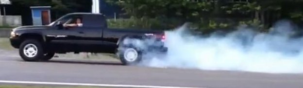 Tire Shredding: Dodge Dakota Does a Massive Rolling Burnout