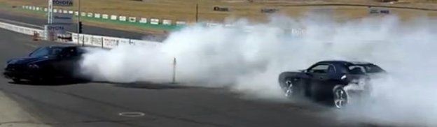 Tire Shredding: Dodge Charger SRT and Dodge Challenger SRT Burn Out Head to Head