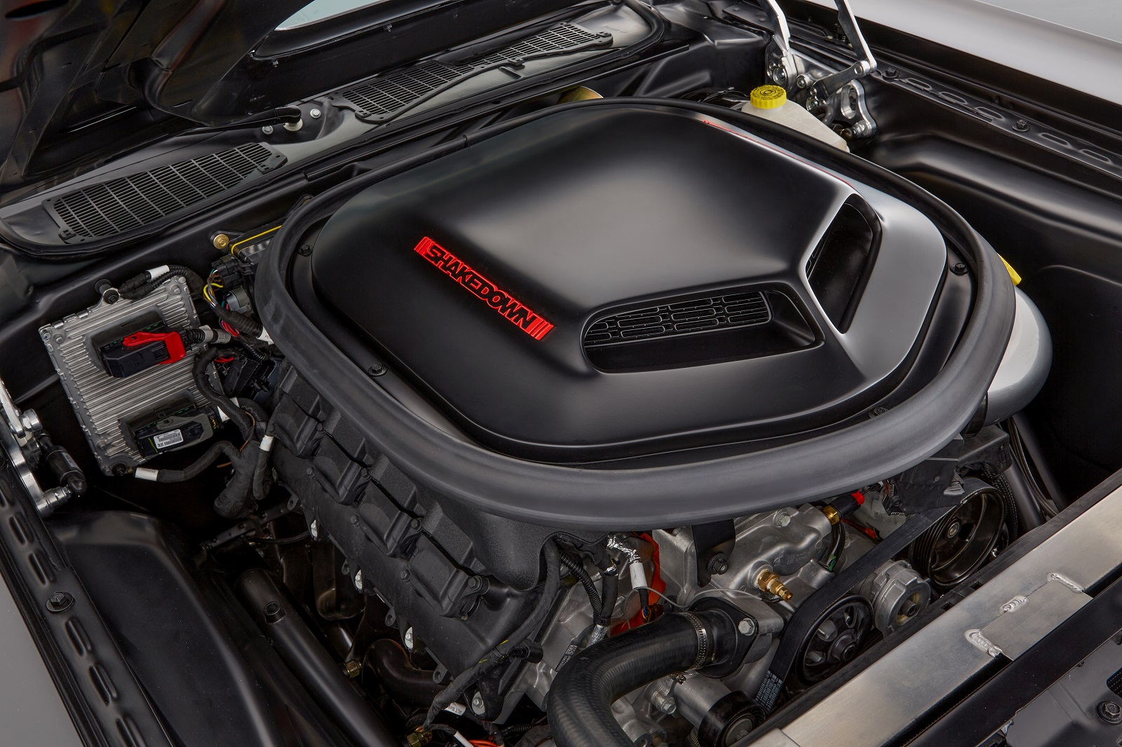 The Dodge Shakedown Challenger, a blend of design cues from the past and present, features a new Mopar 392 Crate HEMI® Engine Kit under the hood to help administer a 6.4-liter HEMI® jolt to the heart of the classic 1971 Challenger.