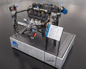 This “exploded” view of a 6.4-liter HEMI® engine highlights the