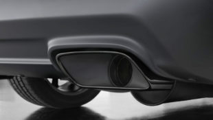 Standard chrome exhaust tips are replaced with Dodge Challenger SRT Hellcat black exhaust tips.