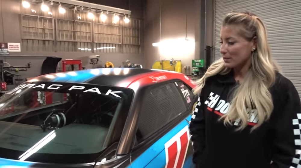 Leah Pritchett and her 2009 Dodge Challenger Drag Pak.