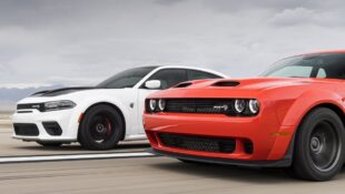 2021 Dodge Charger SRT Hellcat (left) and 2020 Dodge Challenger SRT Super Stock (right)