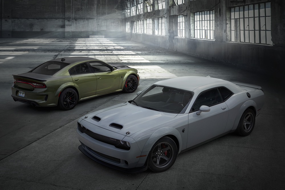 2022 Dodge Challenger SRT Super Stock and 2022 Dodge Charger SRT Hellcat, with SRT Black appearance package