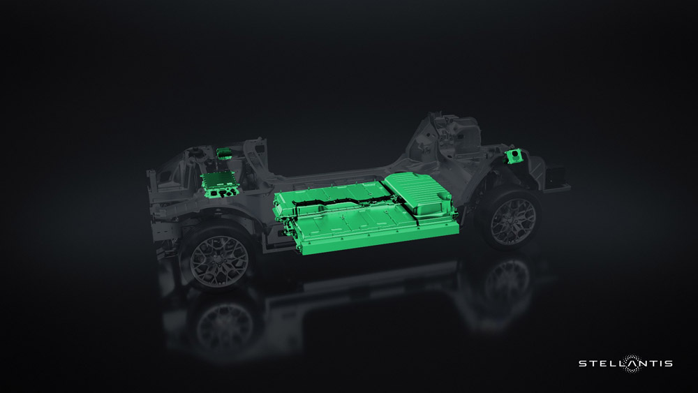 STLA Large Platform Battery Electric Vehicle Platform for Dodge, Jeep, Maserati, and more highlighting battery