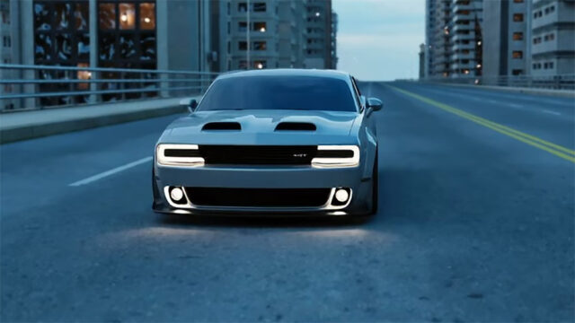 DIY Facelift Design of Dodge Challenger front driving down road