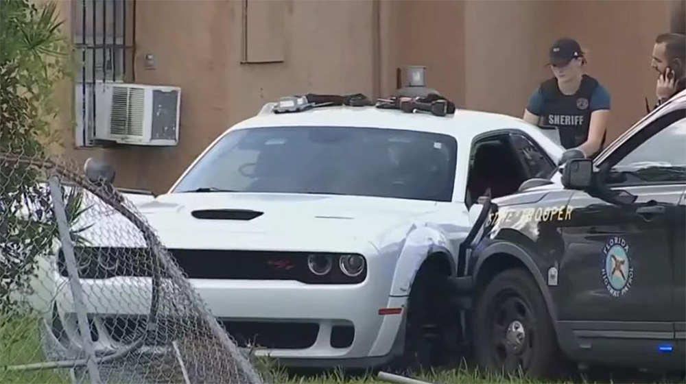 Stolen white Dodge Challenger Destroyed in police chase after PIT maneuver