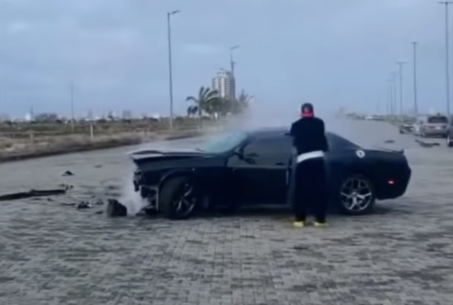 C8 Corvette Crashes Into Dodge Challenger While Racing Jeep Cherokee Trackhawk